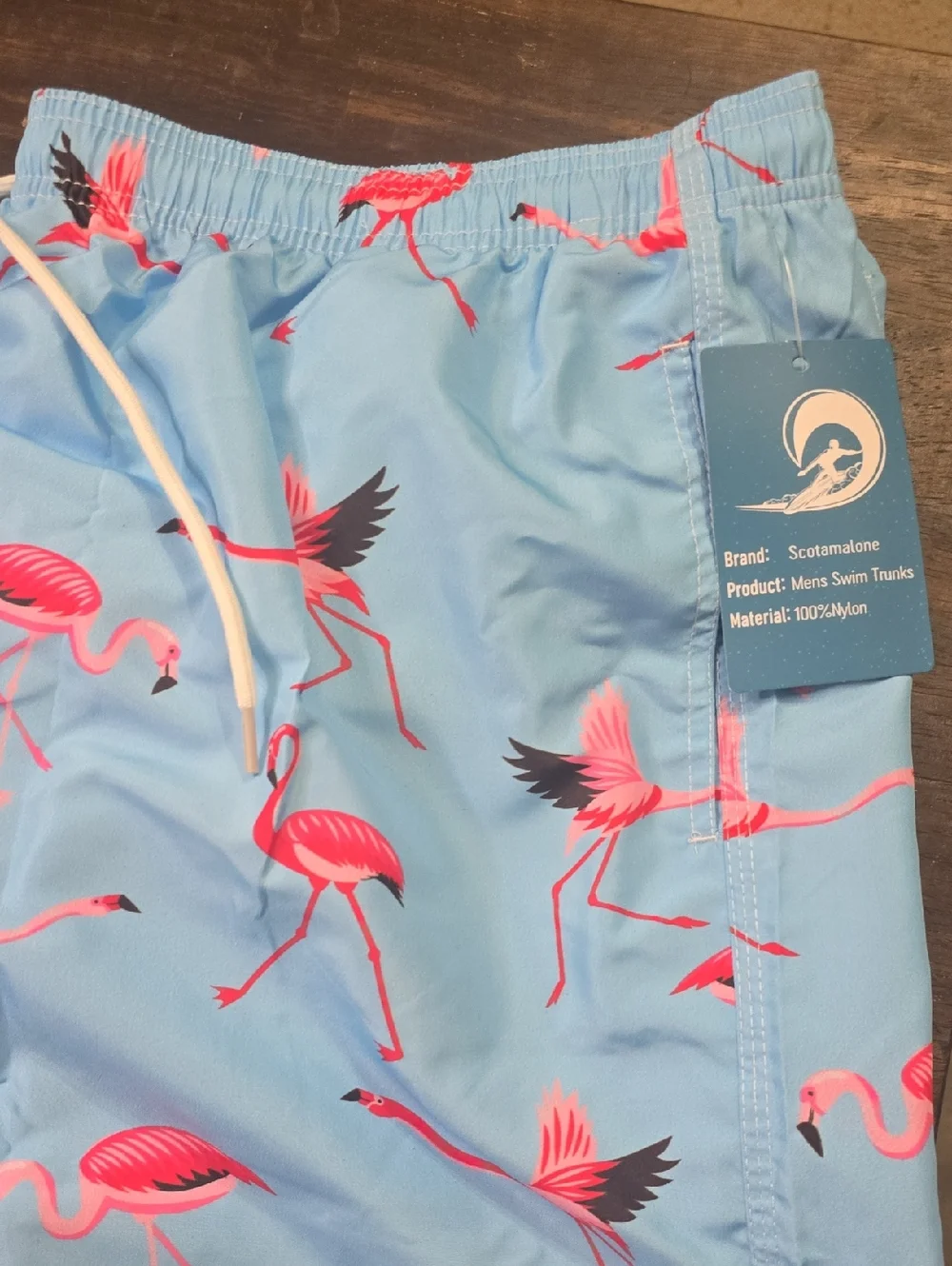 Men's Flamingo‎ Print Swim Trunks - Blue
